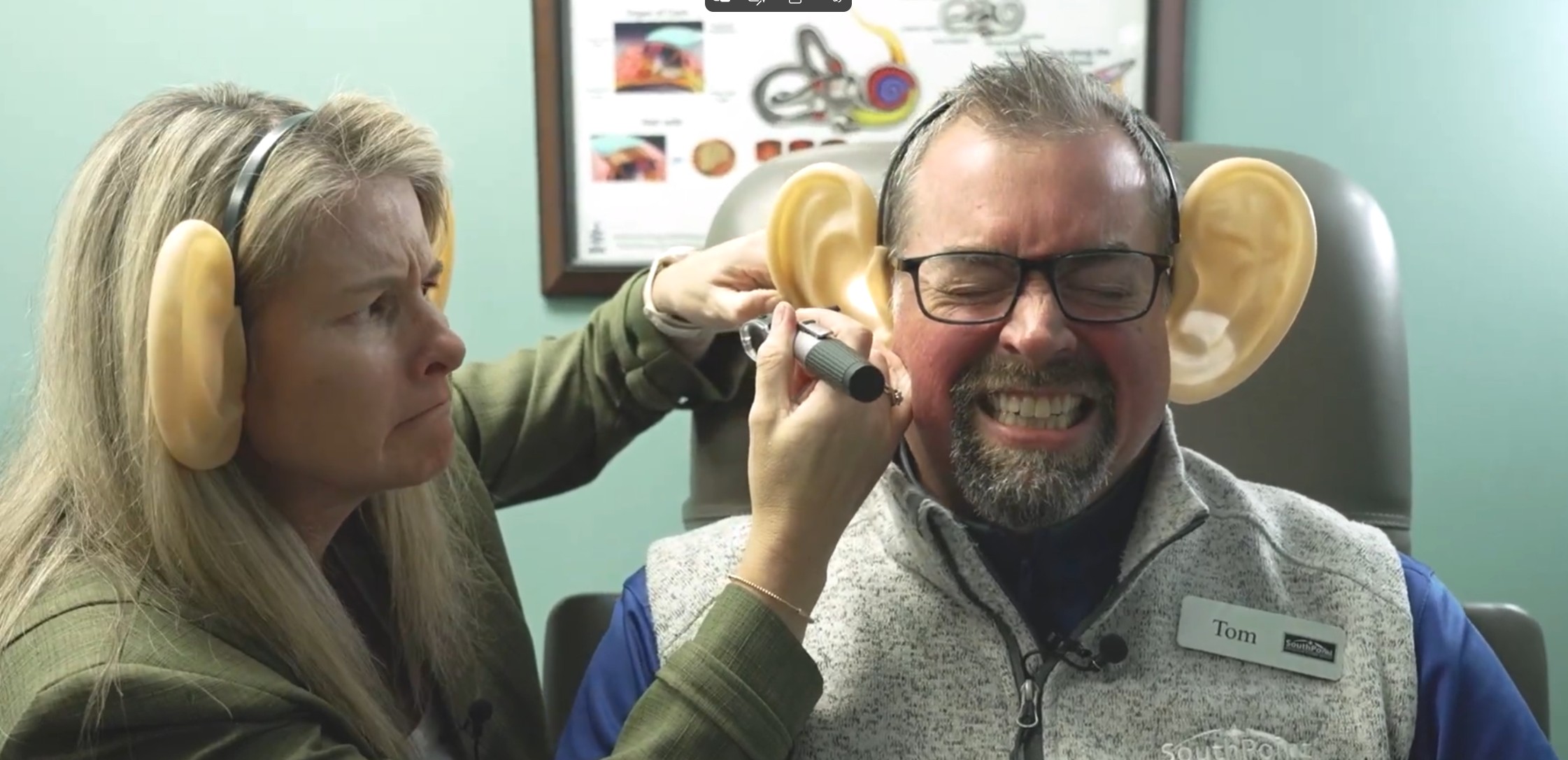 Silly photo of Anita testing a client